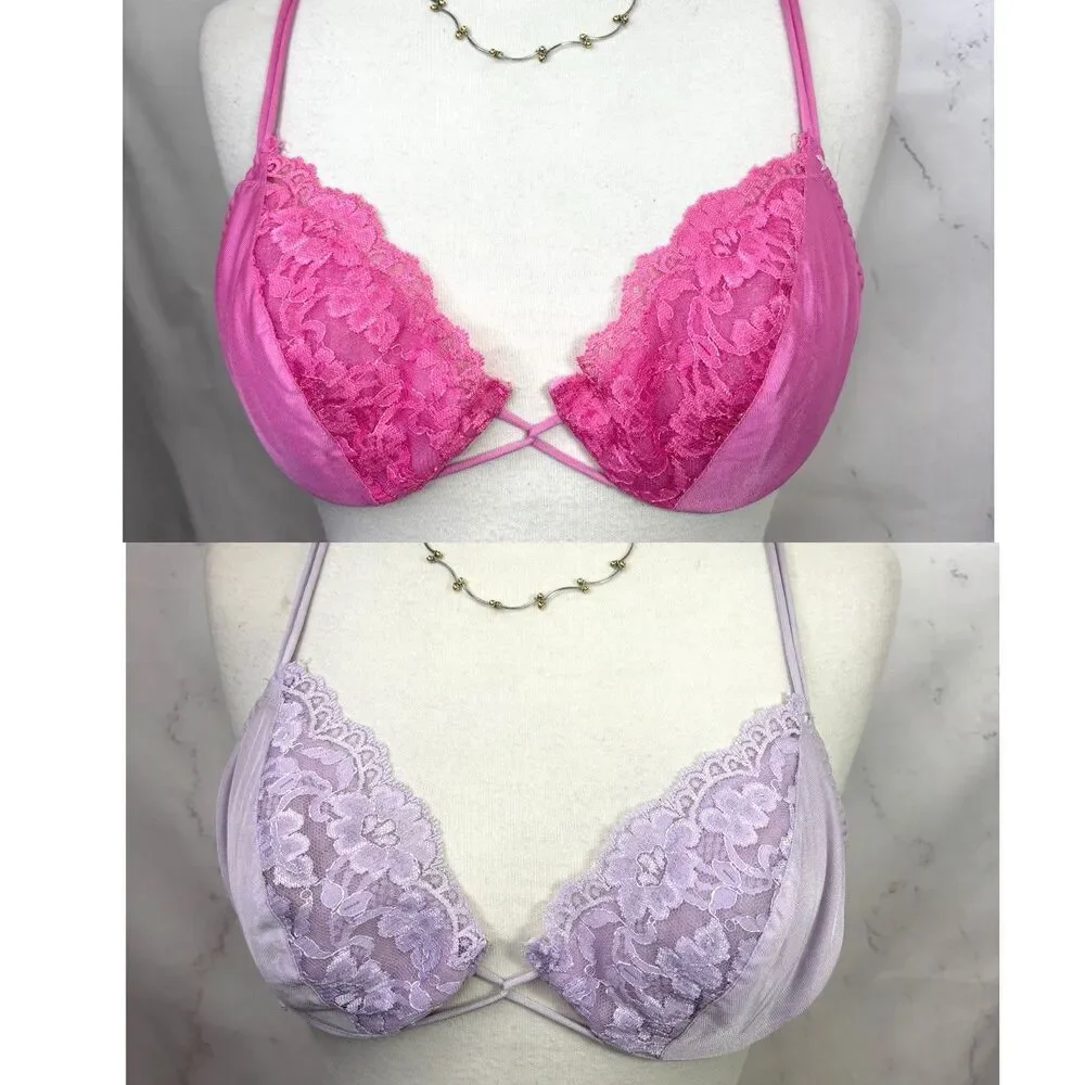 Vintage 80s Underwire Lingerie Bra Colorful Floral Lace Sexy Shape Mate 36B Lot